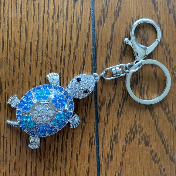 New! Rhinestone Sea Turtle Bag Charm -Aqua & Blue - Picture 6 of 8
